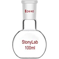 StonyLab 100mL Frasco de ebullición inferior plano de cristal- con junta exterior cónica estándar 24-40-100ml
